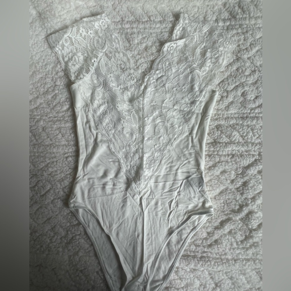 Brand New Lace Trim Solid Bodysuit